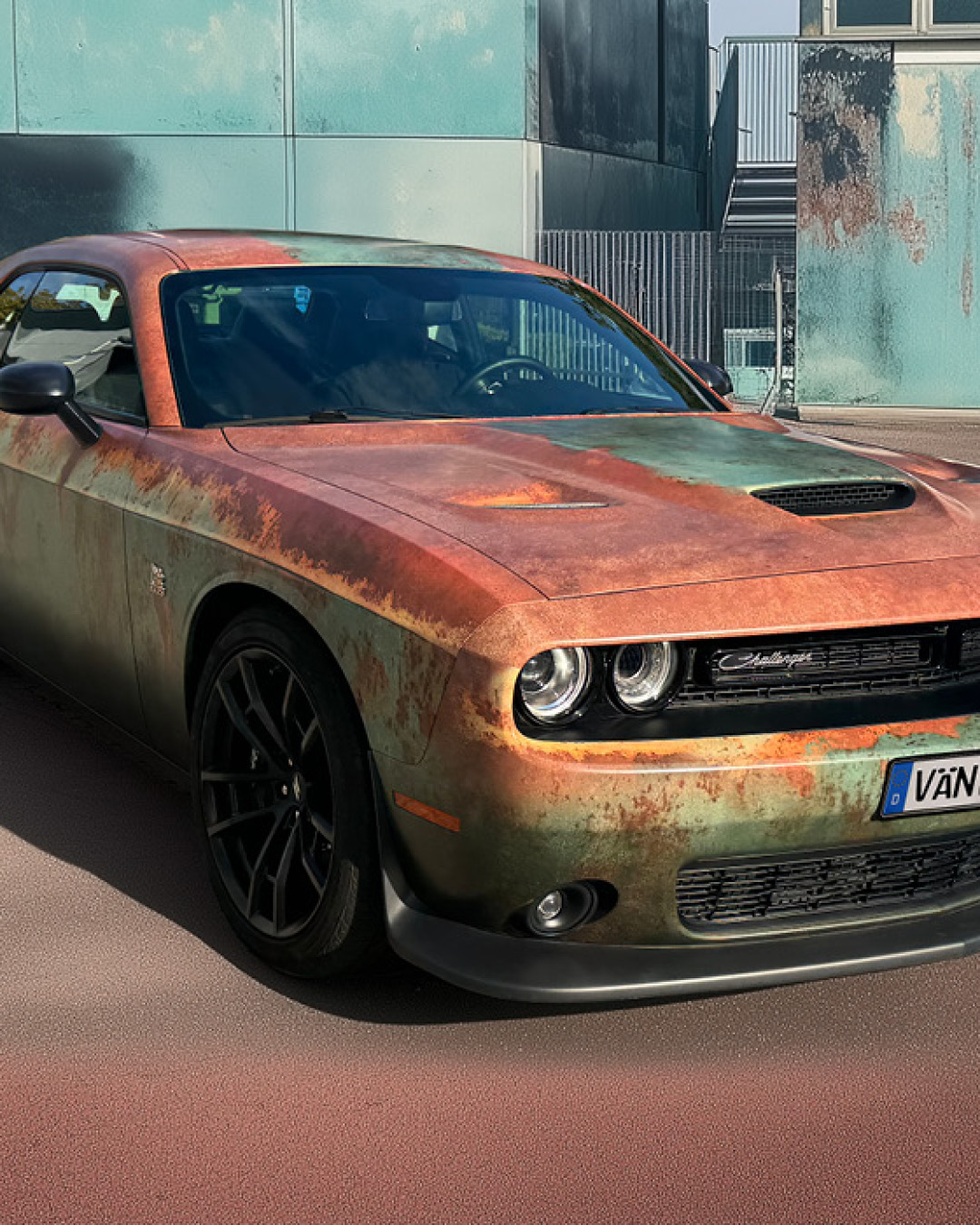 Dodge Challenger Rostoptik Designfolierung - Frontansicht