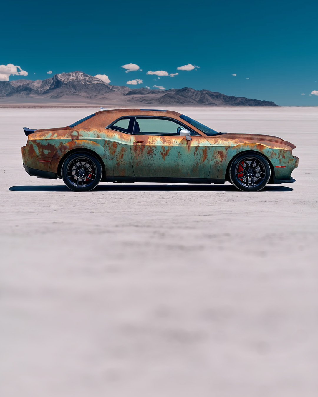 Dodge Challenger Rostoptik Designfolierung - Seitenansicht